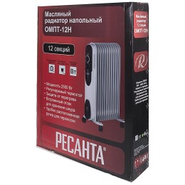 Масляный обогреватель РЕСАНТА ОМПТ-12Н [67/3/5] 2,5кВт, 570x140x650, 12 секций, 12,2 кг }